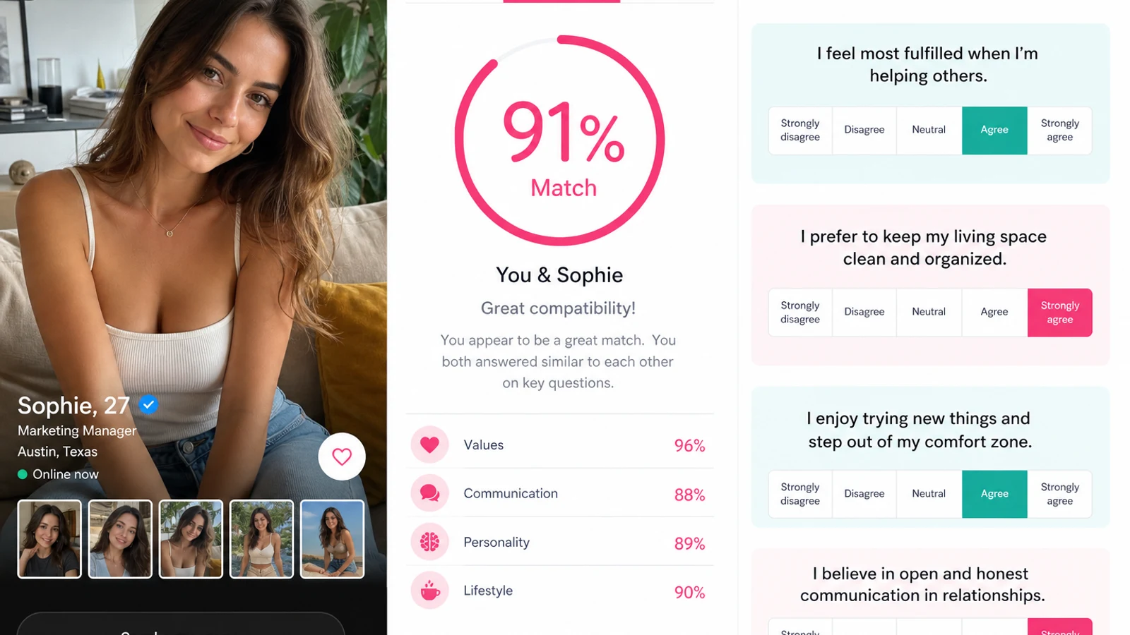 OkCupid inspired swipe dating app preview